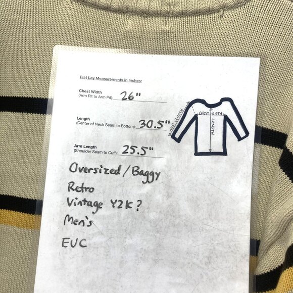 Vintage Y2K bq Oversized Sweater Mens 2XL Beige Brown Stripe Retro Baggy Acrylic - Picture 6 of 16